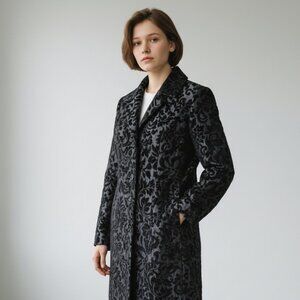 DESIGUAL Pea Coat Size 40 US Size 8 Damask Brocade Tapestry Black